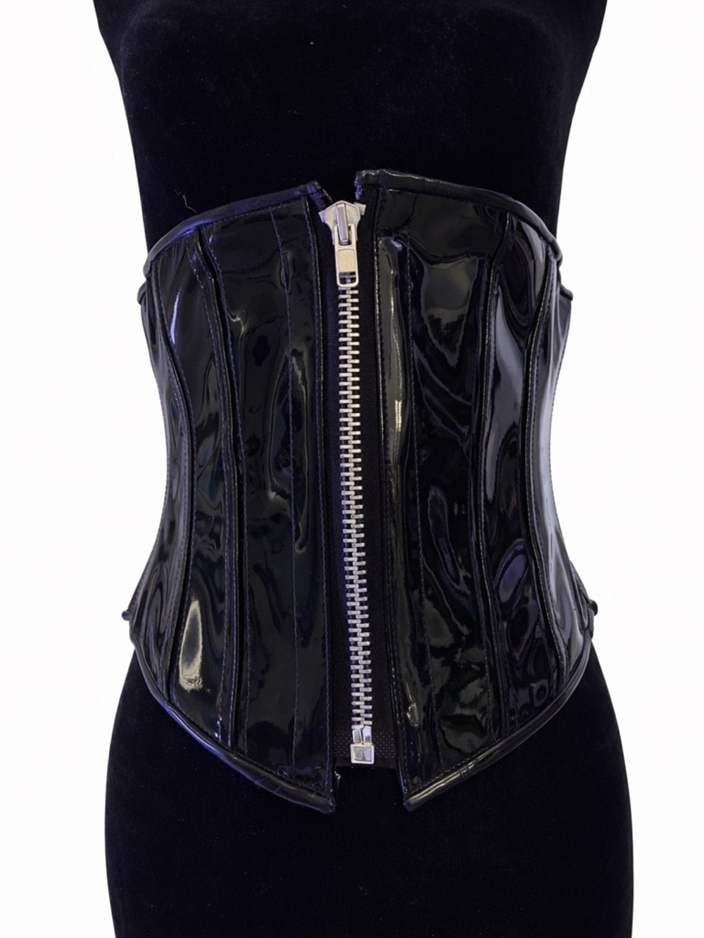 VINTAGE Leg Avenue Black Patent Vinyl Underbust Waist Cincher PVC Zipper Corset